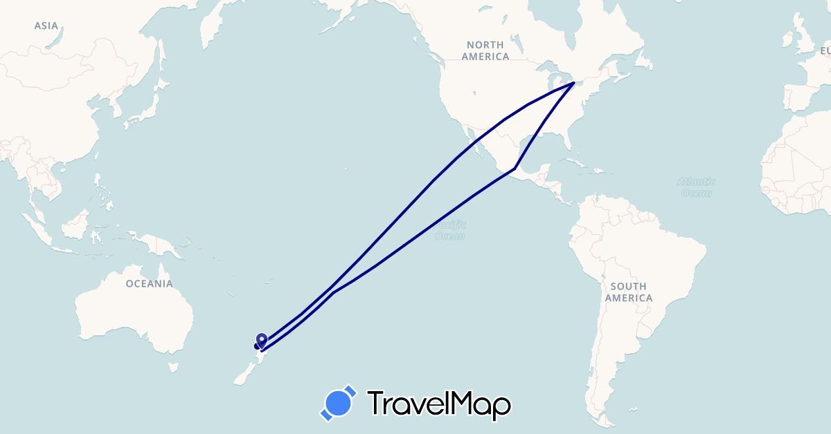 TravelMap itinerary: driving in Canada, Cook Islands, Mexico, New Zealand (North America, Oceania)